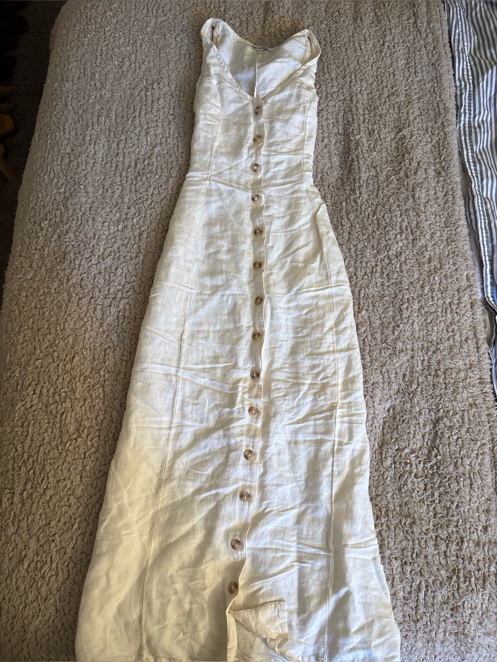 Cream Button-Front Linen Blend Maxi Dress